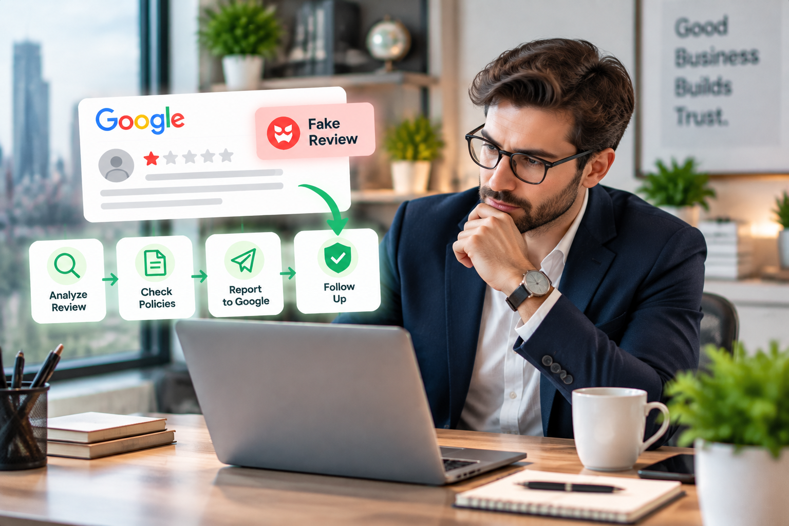 Business owner reporting a suspicious Google review